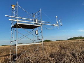 A flux tower set up in rural Manitoba