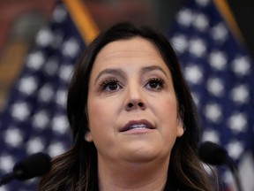 Rep. Elise Stefanik (R-NY) speaks during a news conference with House Republican leadership at the U.S. Capitol November 29, 2023 in Washington, DC.