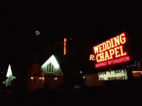 USA, Nevada, Las Vegas, Wedding chapel illuminated at night