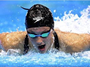 Canada's Summer Mcintosh competes in the final of the women's 200m butterfly swimming event during the World Aquatics Championships in Fukuoka on July 27, 2023.
