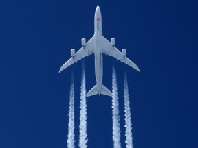 A plane in flight over Winnipeg