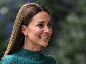 Britain's Catherine, Duchess of Cambridge, reacts upon her arrival to present "The Queen Elizabeth II Award for British Design" at the London's Design Museum, on May 4, 2022.