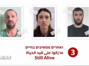 Yossi Sharabi, Noa Argamani and Itay Svirsky in a video released by Hamas.