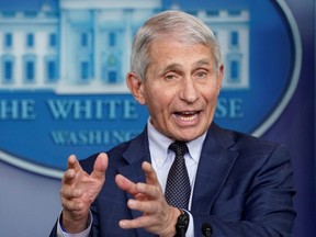 Dr. Anthony Fauci speaks about the Omicron coronavirus variant during a press briefing at the White House in Washington, D.C., Dec. 1, 2021.