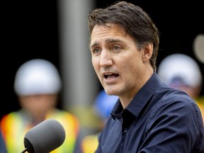 Prime Minister Justin Trudeau speaks in London, Ont., while inspecting an accessible housing project, Wednesday, Sept. 13, 2023.
