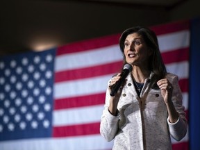 Republican presidential candidate former UN Ambassador Nikki Haley speaks during a campaign event at The North Charleston Coliseum, Wednesday, Jan. 24, 2024, in North Charleston, S.C.