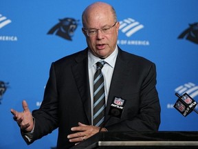 Carolina Panthers owner David Tepper speaks during an NFL football news conference Tuesday, Nov. 28, 2023, in Charlotte, N.C.
