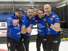 Brad Jacobs (far right) has taken over as the skip of Team Reid Carruthers (far left).