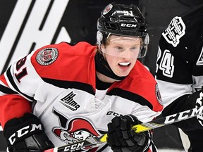 Noah Corson of the Drummondville Voltigeurs takes part in a QMJHL game in 2016.
