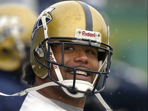 Blue Bombers fullback Mike Sellers smiles during practice.