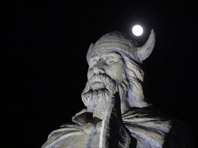 A statue at Viking Park in Gimli