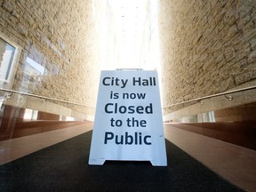 Closed sign inside Edmonton City Hall
