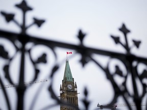The Peace Tower is pictured on Parliament Hill in Ottawa on Tuesday, Dec. 19, 2023.