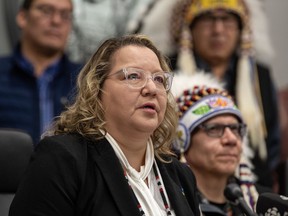 The national chief of the Assembly of First Nations is trying to make inroads with Conservative Leader Pierre Poilievre, hoping to forestall the tensions and angst that marked the party's last time in power. Cindy Woodhouse Nepinak speaks during a media event hosted by the Federation of Sovereign Indigenous Nations, in Saskatoon, Sask., Thursday, Feb. 1, 2024.