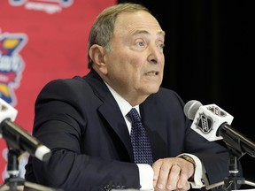 NHL commissioner Gary Bettman speaks during his annual All-Star Game news conference in Toronto on Friday Feb. 2, 2024.