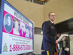 Supt. Rob Lasson, RCMP Major Crime Services, speaks to media regarding the arrest of Kevin Charles Queau in the 2007 killing of Crystal Saunders at Manitoba RCMP headquarters in Winnipeg, Monday, Jan. 29, 2024.