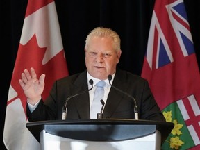 Ontario Premier Doug Ford delivers remarks at the Canadian International Auto Show in Toronto, Friday, Feb. 16, 2024.