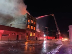 Winnipeg fire crews battle a warehouse blaze