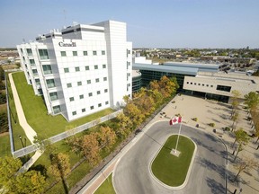 An image of Winnipeg's National Microbiology Laboratory.