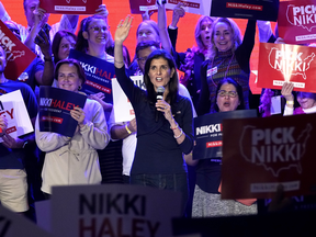 Republican presidential candidate former UN Ambassador Nikki Haley waves after speaking at a campaign event in Forth Worth, Texas, Monday, March 4, 2024. (AP Photo/Tony Gutierrez)
