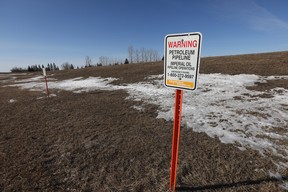 An Imperial Oil sign near St. Adolphe Manitoba where a pipeline has been found to be in need of repair.   Chris Procaylo, Thursday, March 21, 2024 Winnipeg Sun