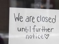 Business insolvencies more than doubled in January compared with a year earlier, and far surpassing pre-pandemic levels for the month. A sign on a shop window indicates the store is closed in Ottawa, Monday March 23, 2020.
