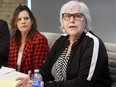 Representative plaintiffs Trudy Lavallee (centre) and Elsie Flett (right).