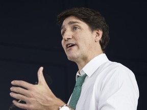 Prime Minister Justin Trudeau pictured soon after saying that Alberta's efforts to ban puberty blockers for children, among other changes, were the "most anti-LGBT of anywhere in the country."