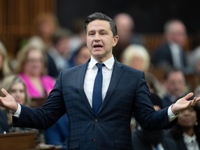 Leader of the Conservative Party Pierre Poilievre rises during Question Period, Tuesday, April 16, 2024 in Ottawa. THE CANADIAN PRESS/Adrian Wyld