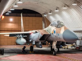 This handout picture, released by the Israeli Army on April 14, 2024, shows an Israeli Air Force fighter aircraft at an undisclosed airfield reportedly after a mission to intercept incoming missiles and drones from Iran. (Photo by Israeli Army / AFP)