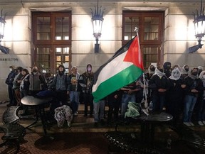Pro-Palestinian student protesters on the campus of Columbia University