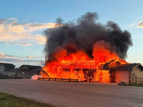 Flames engulf the nursing station in Easterville, Manitoba