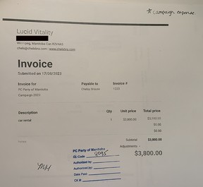 The invoice claiming a Tory campaign expense for a $3,800 car rental